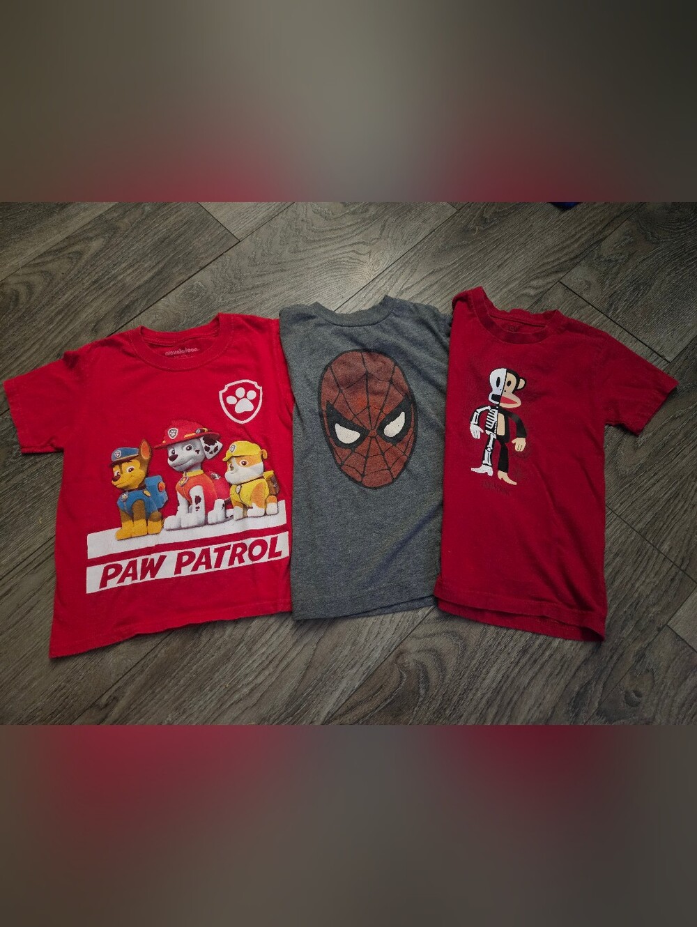 Kids Graphic Tee Trio - Paw Patrol, Spider-Man, Paul Frank - Red & Gray